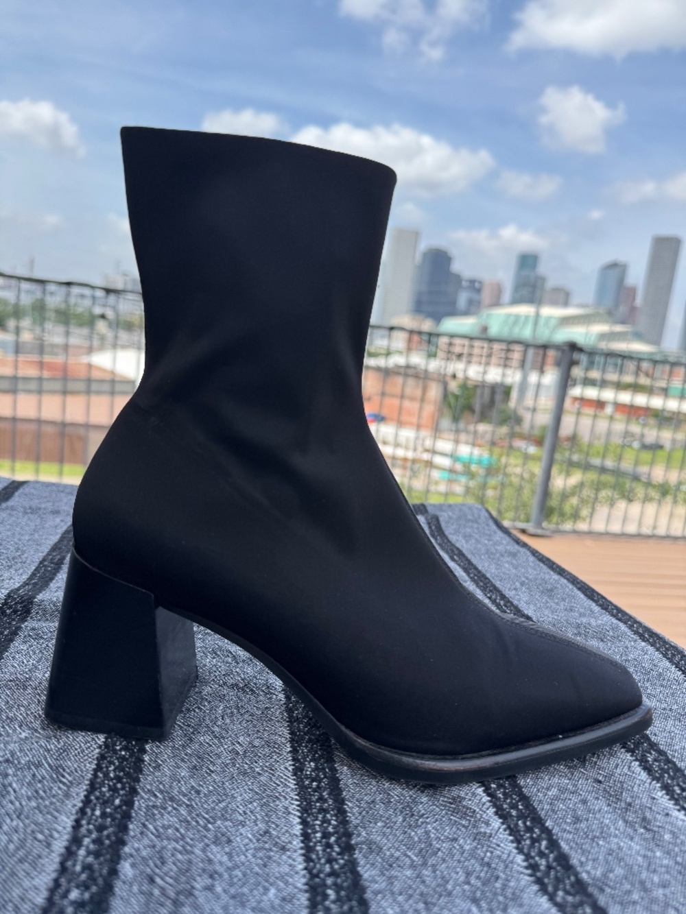 Jeffrey Campbell Geist Square Toe Block Heel Ankle Boot in Black Neoprene -Sz 8 - Picture 2 of 10